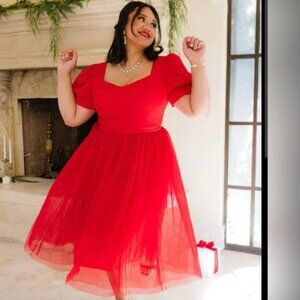 Women's Holiday Dress: Ivy City Co Red Ballerina Dress, Size Large